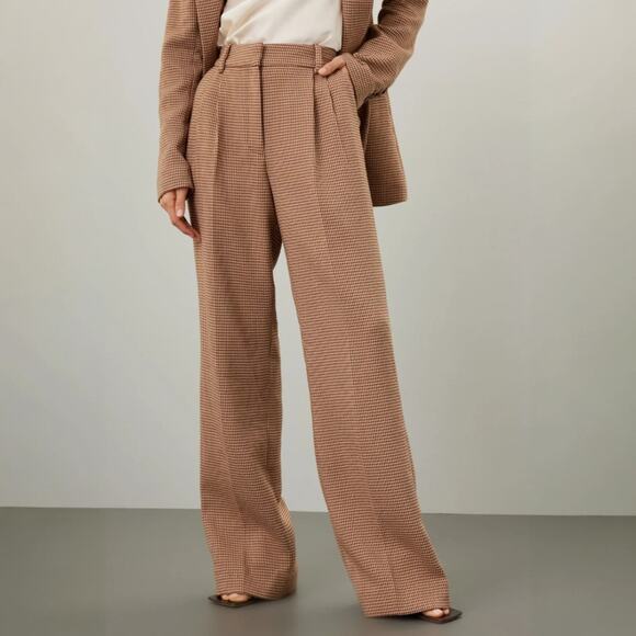 Favorite Daughter Size 10 Plaid Toffee Houndstooth‎ Trouser Wide Leg Pants Work - Picture 1 of 12